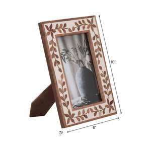 Wood Etched Leaf Inlay Vine Photo Frame - Brown, 5x7 in.