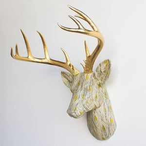 Fabric Deer Head - Green Woodgrain - The Collective Park City