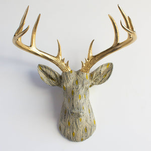 Fabric Deer Head - Green Woodgrain - The Collective Park City