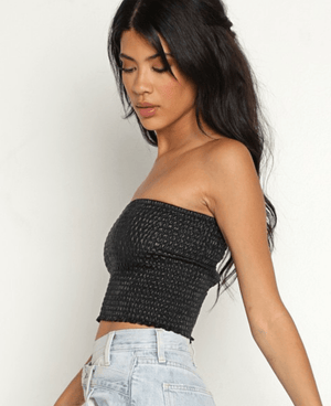 Faux Leather Smocked Tube Top - The Collective Park City