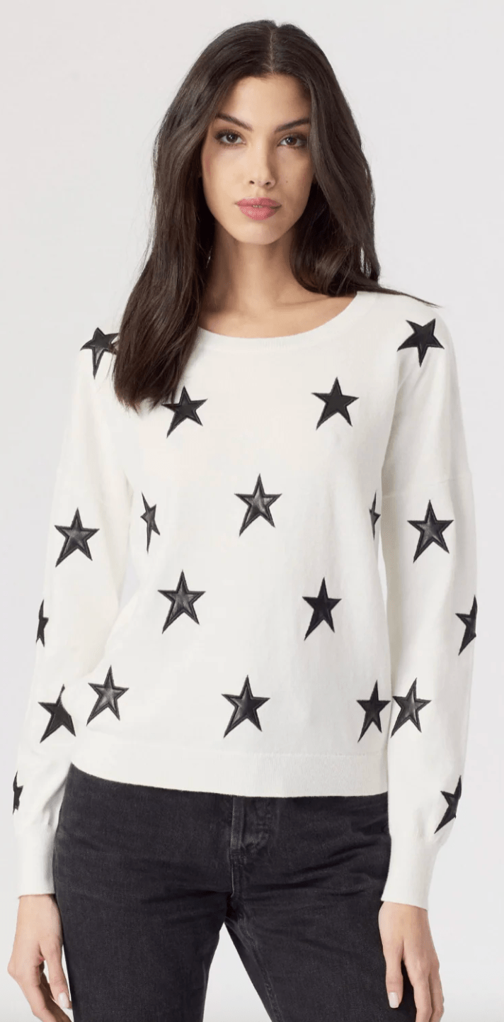 Faux Leather Star Crew Sweater - The Collective Park City