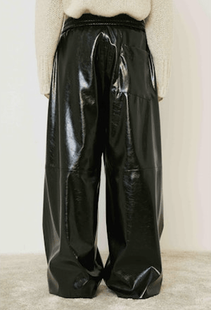 Faux Leather Wide - Leg Pant - Black - The Collective Park City