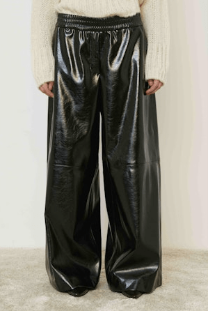 Faux Leather Wide - Leg Pant - Black - The Collective Park City