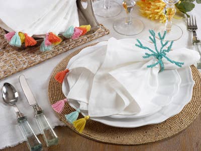 Fiesta Tassel White 20" Ivory Cotton Napkin - The Collective Park City