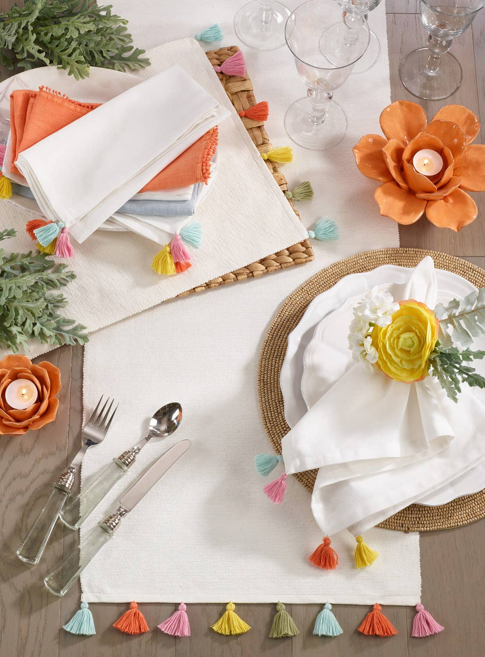 Fiesta Tassel White 20" Ivory Cotton Napkin - The Collective Park City