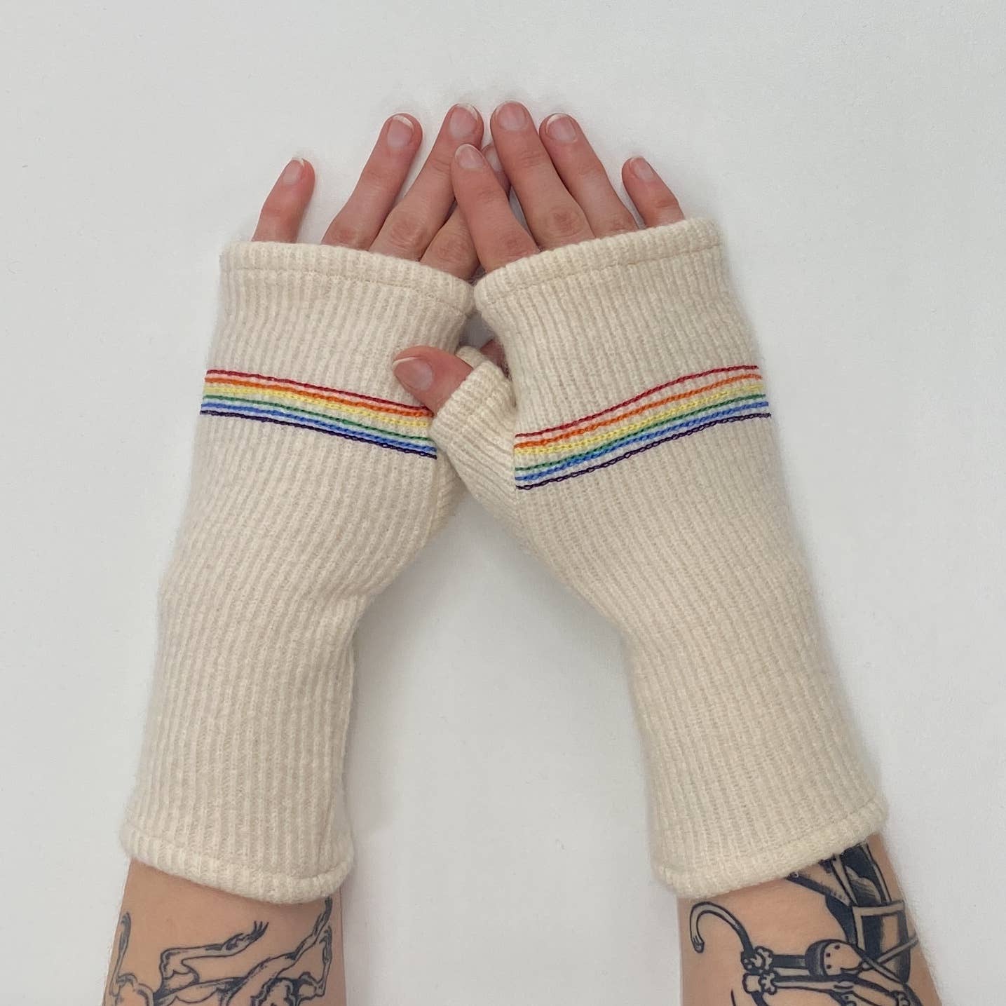 Fingerless Cashmere Gloves - Rainbows - The Collective Park City