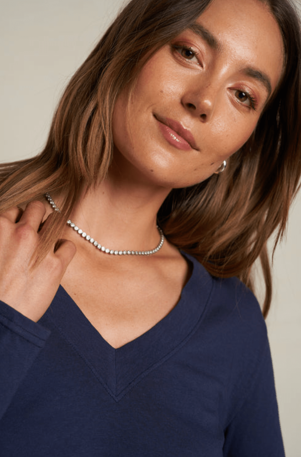 Fiona Long Sleeve Recycled Cotton V Neck Tee - The Collective Park City