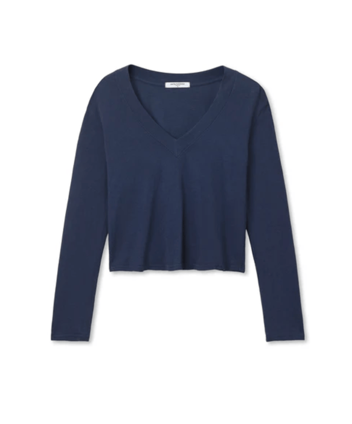 Fiona Long Sleeve Recycled Cotton V Neck Tee - The Collective Park City