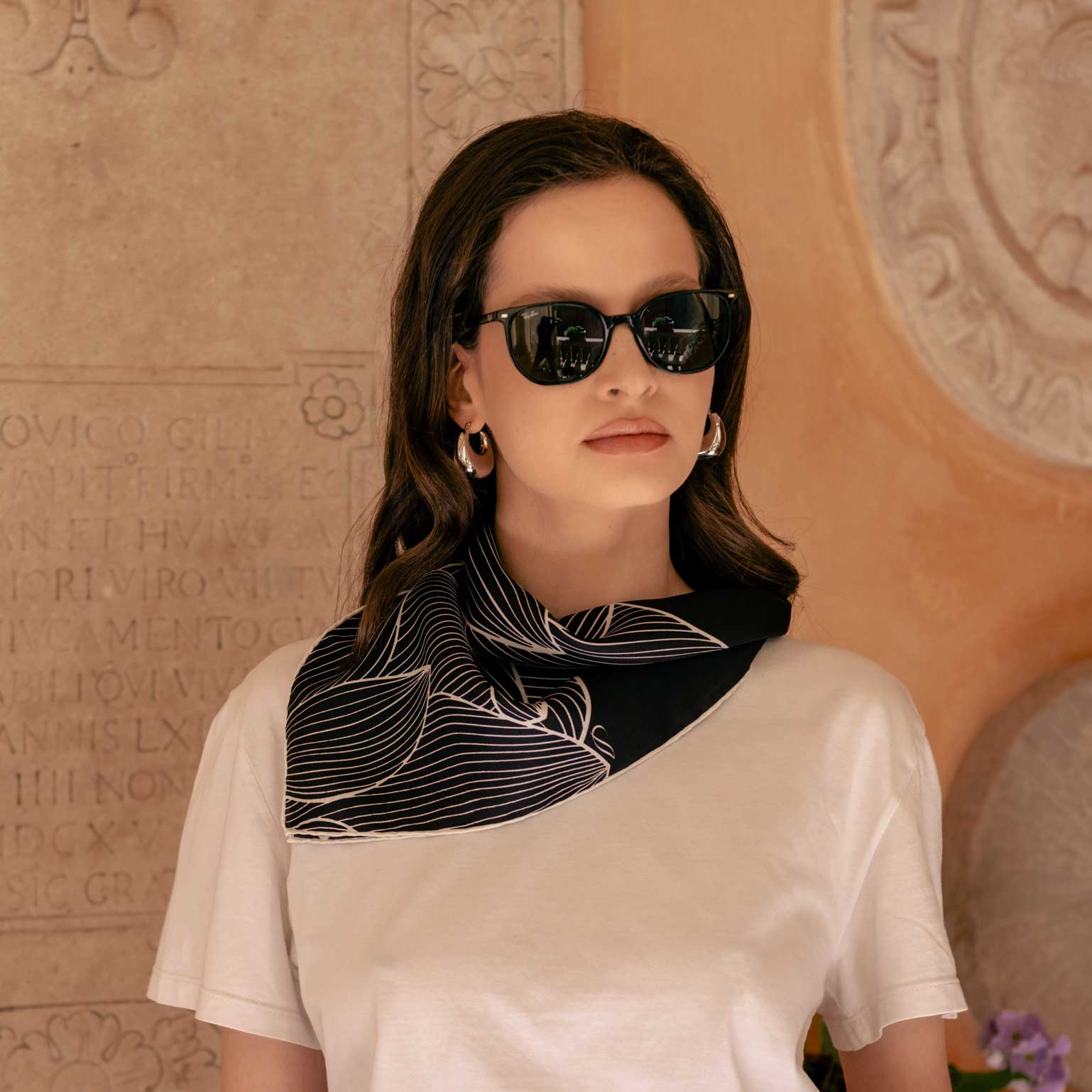 Fior di Loto - Silk Bandana Scarf - Black - The Collective Park City