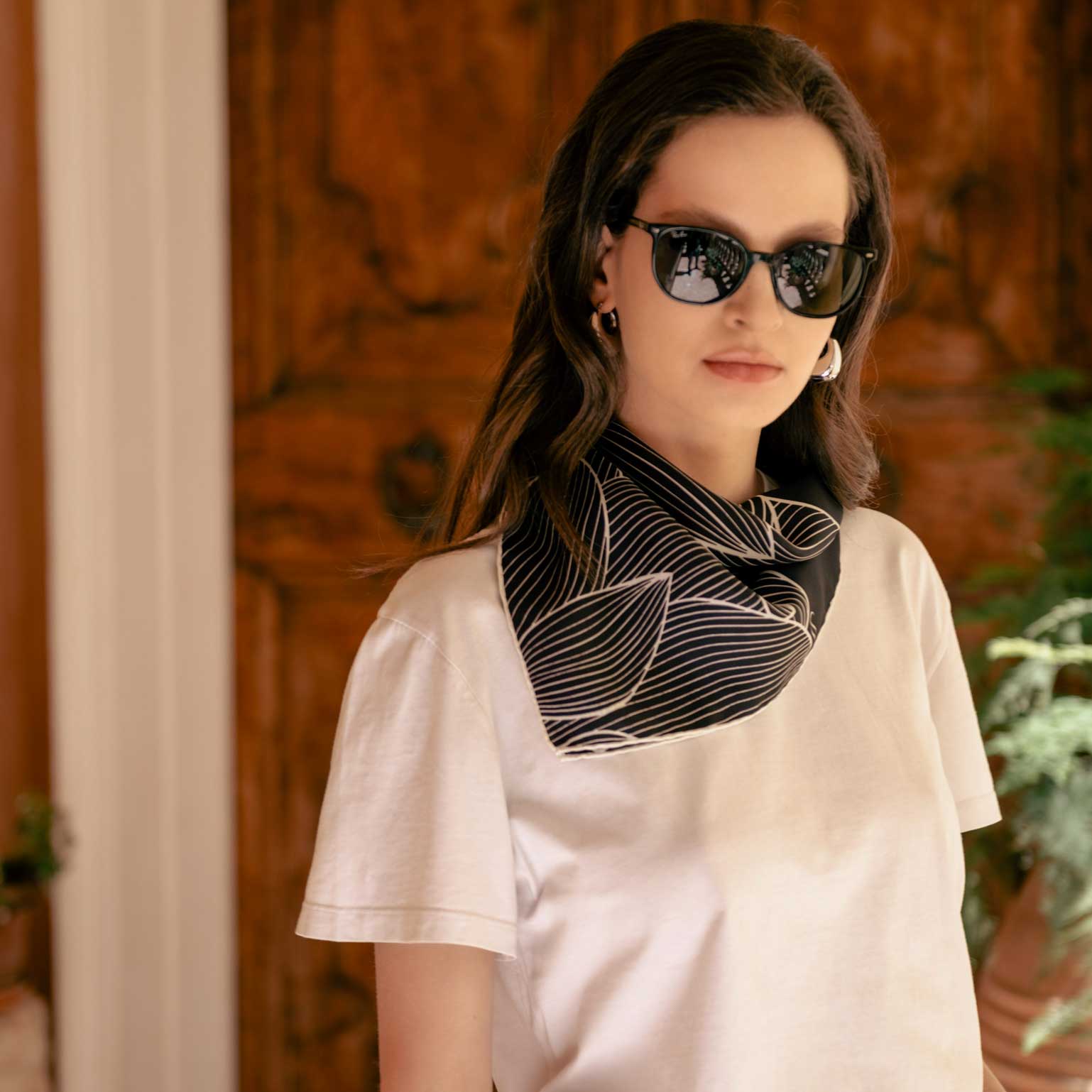 Fior di Loto - Silk Bandana Scarf - Black - The Collective Park City