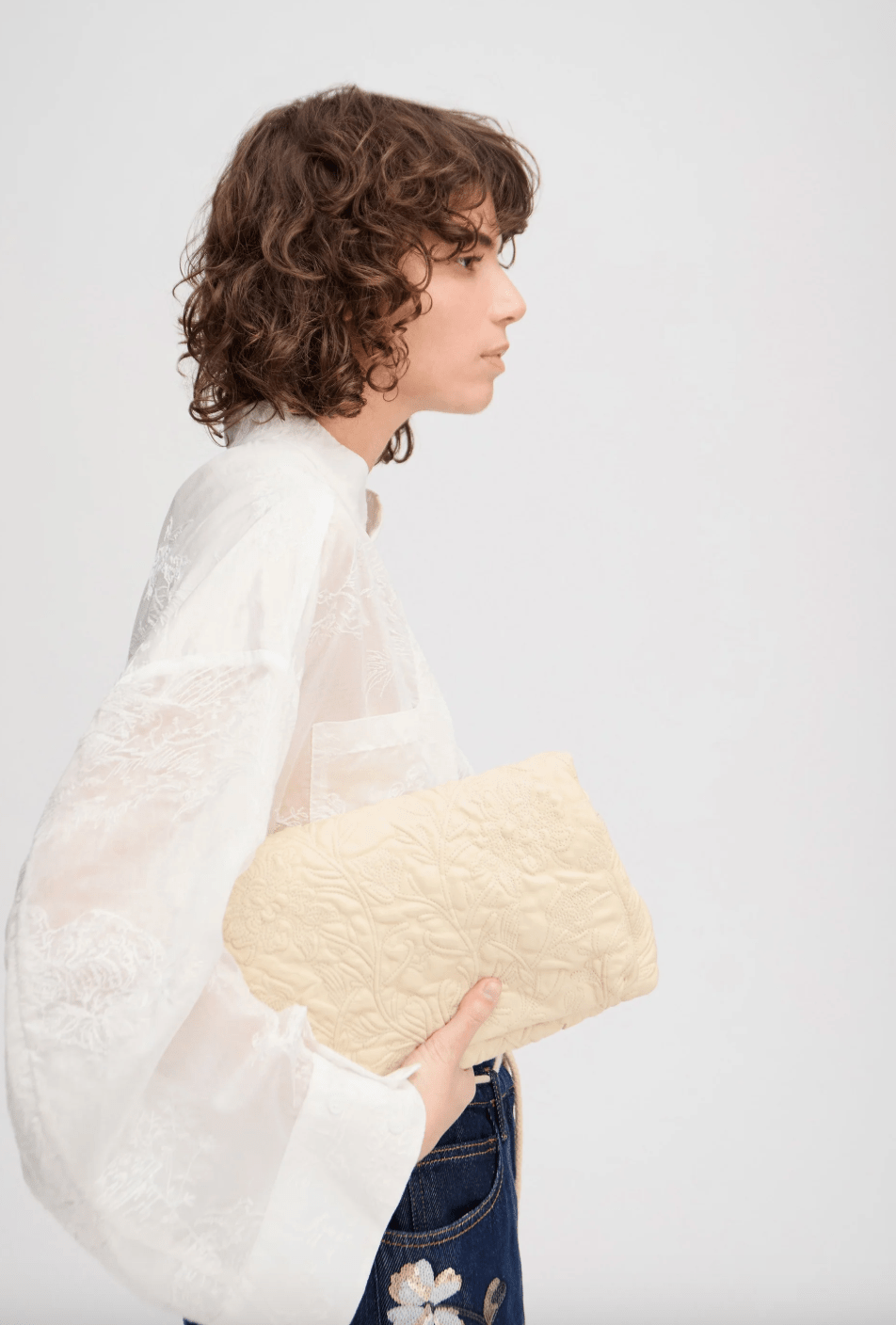 Folucke Leather Clutch Bag - Beige - The Collective Park City