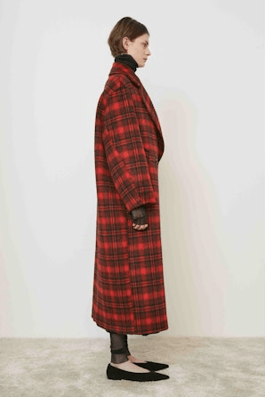 Full Length, Double - Breasted Plaid Coat - The Collective Park City