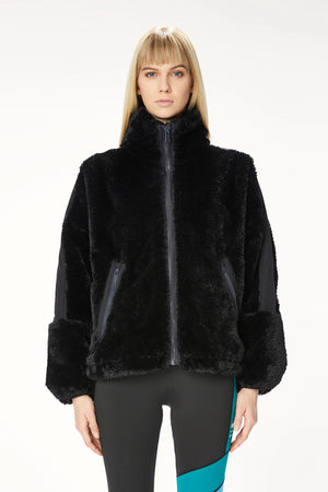 Faux Rabbit Fur Jacket - Black