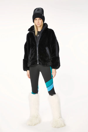Faux Rabbit Fur Jacket - Black