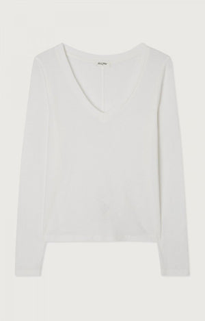 Gamipy Long Sleeve V - Neck Tee - Blanc - The Collective Park City