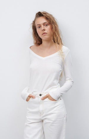 Gamipy Long Sleeve V - Neck Tee - Blanc - The Collective Park City