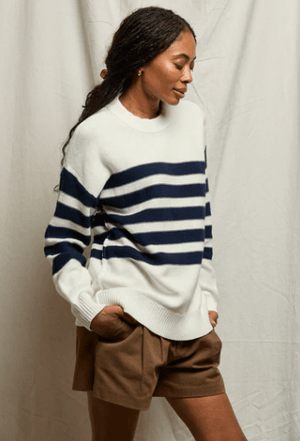 Ginger Cotton Crew Striped Slouchy Sweater - The Collective Park City