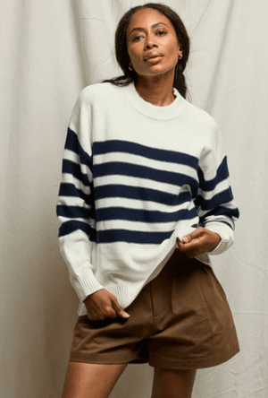 Ginger Cotton Crew Striped Slouchy Sweater - The Collective Park City