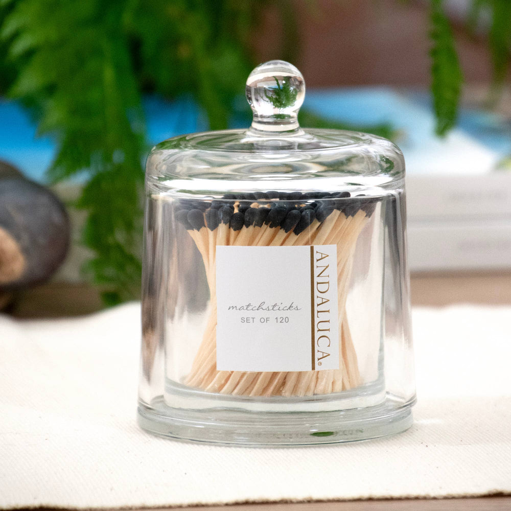 Glass Jar with Lid & 120 Wooden Black Matches - The Collective Park City