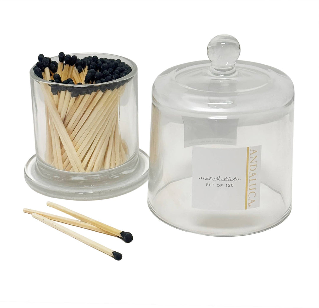 Glass Jar with Lid &amp; 120 Wooden Black Matches - The Collective Park City