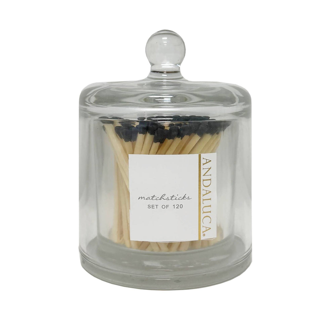 Glass Jar with Lid &amp; 120 Wooden Black Matches - The Collective Park City