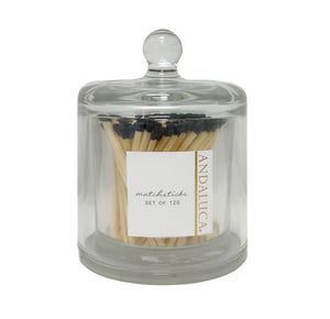 Glass Jar with Lid & 120 Wooden Black Matches - The Collective Park City