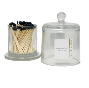 Glass Jar with Lid & 120 Wooden Black Matches - The Collective Park City