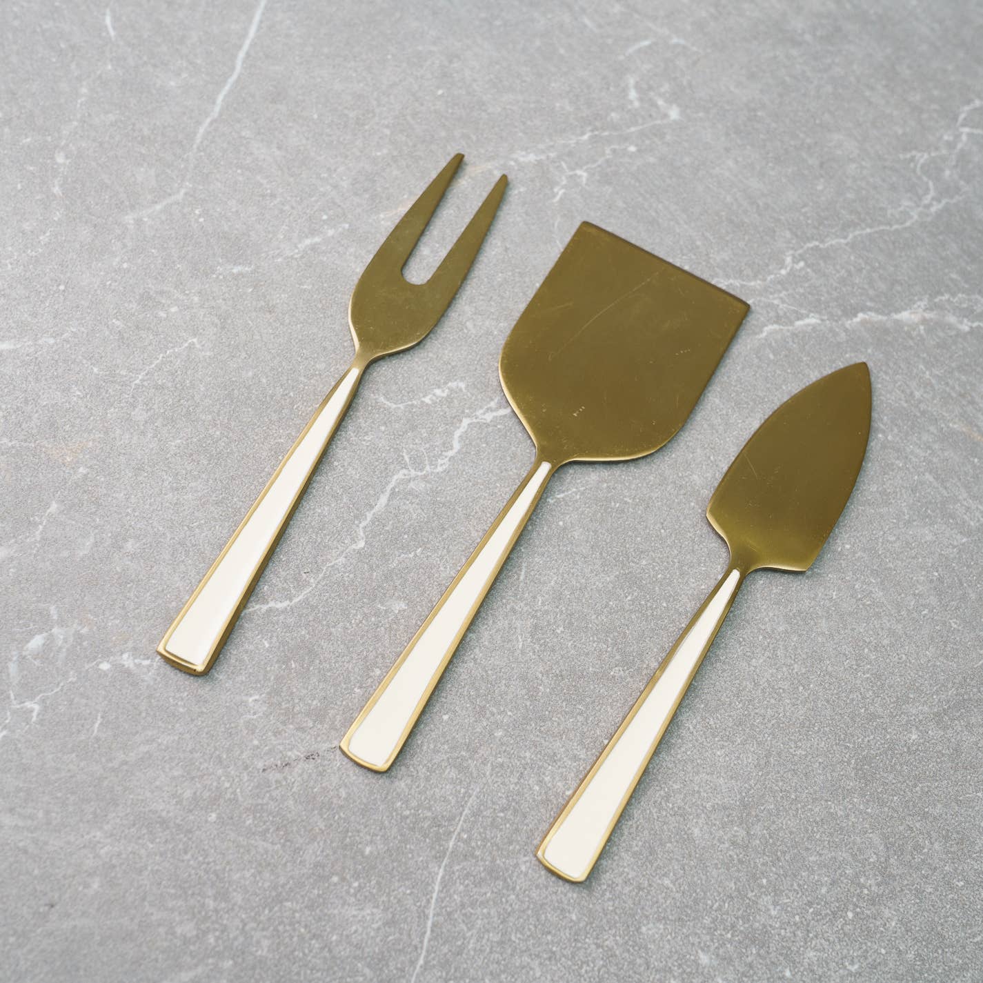 Gold Cheese Set w/ White Enamel Handles S/3 - The Collective Park City