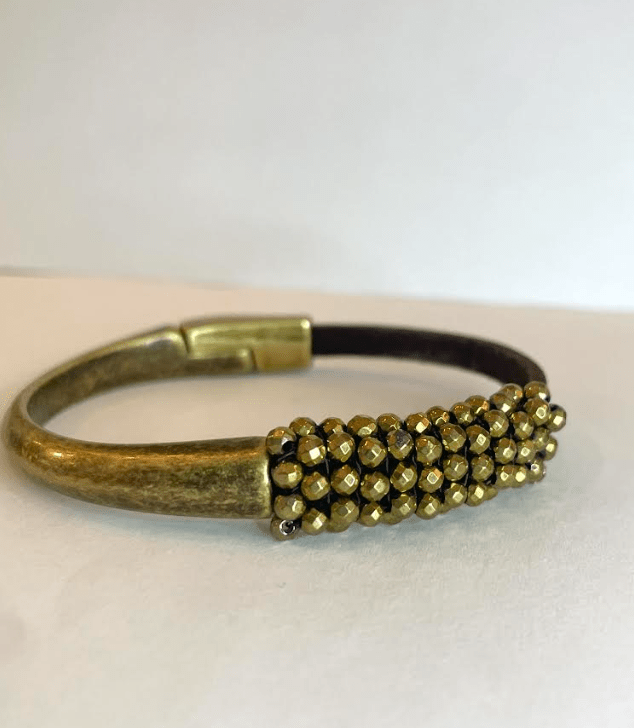 Gold Coated Pyrite Leather Bracelet - The Collective Park City