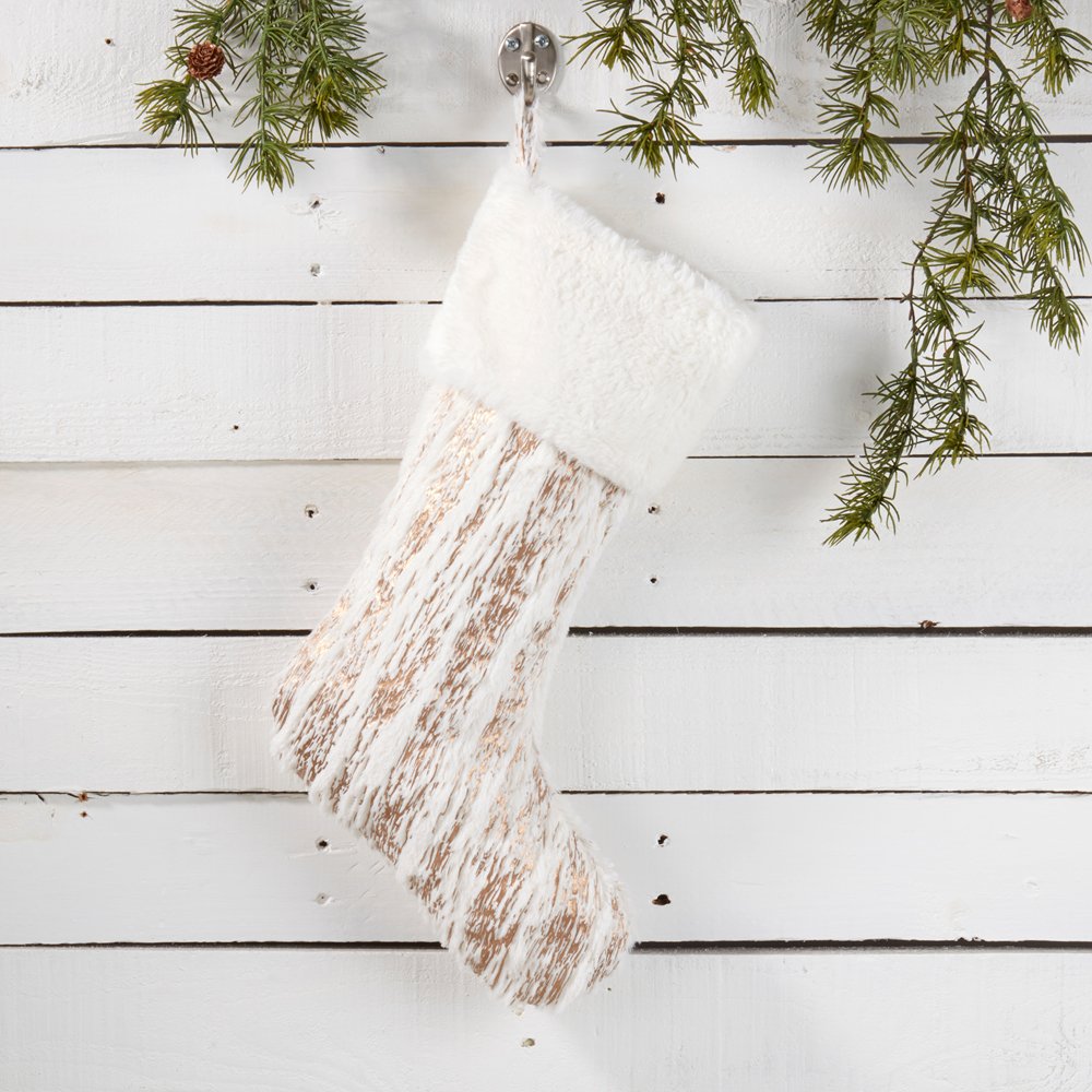 Gold Foil Faux Fur Christmas Tree Stocking - The Collective Park City