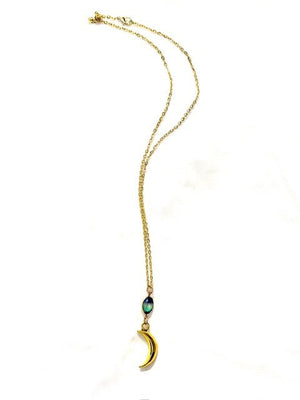 Gold Plated Chain Necklace w/Moon & Green Stone - The Collective Park City