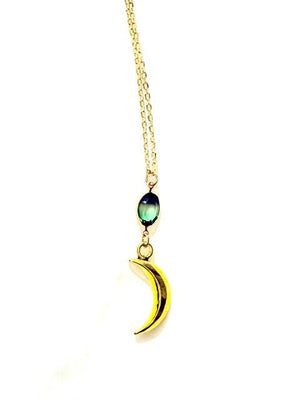 Gold Plated Chain Necklace w/Moon & Green Stone - The Collective Park City