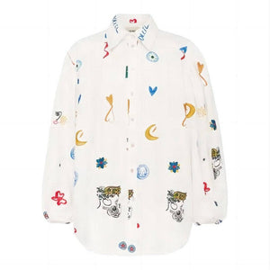 Graffiti Printed Button Down Blouse - The Collective Park City