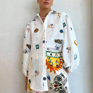 Graffiti Printed Button Down Blouse - The Collective Park City