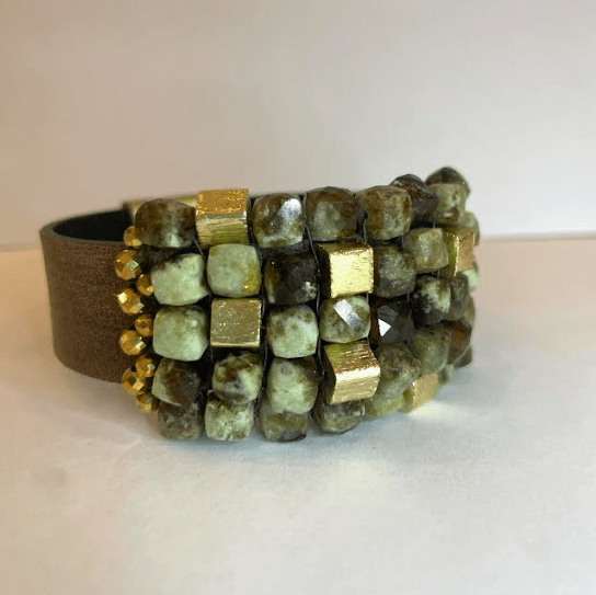 Green Garnet, 14k Brushed Brass, Hematite Bracelet - The Collective Park City