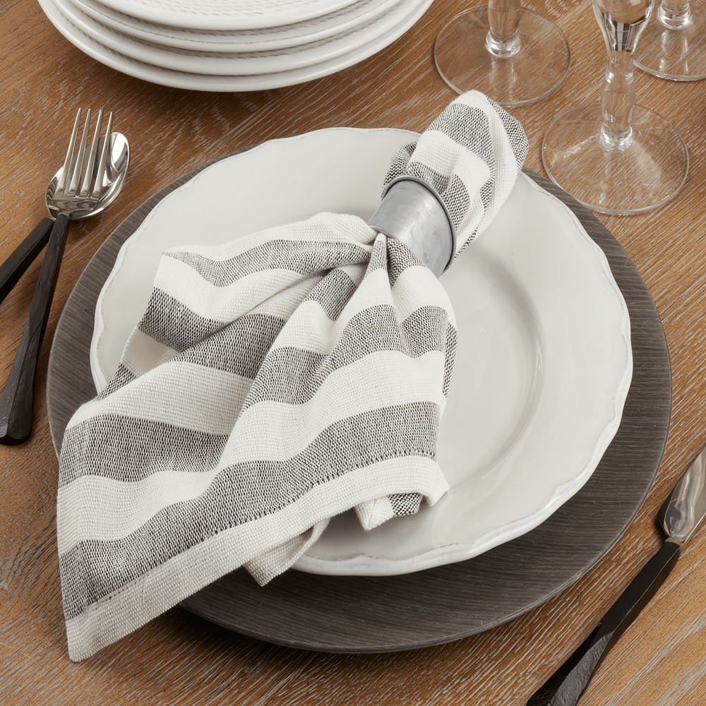 Grey - White Striped Cotton 20" Cloth Napkin - The Collective Park City