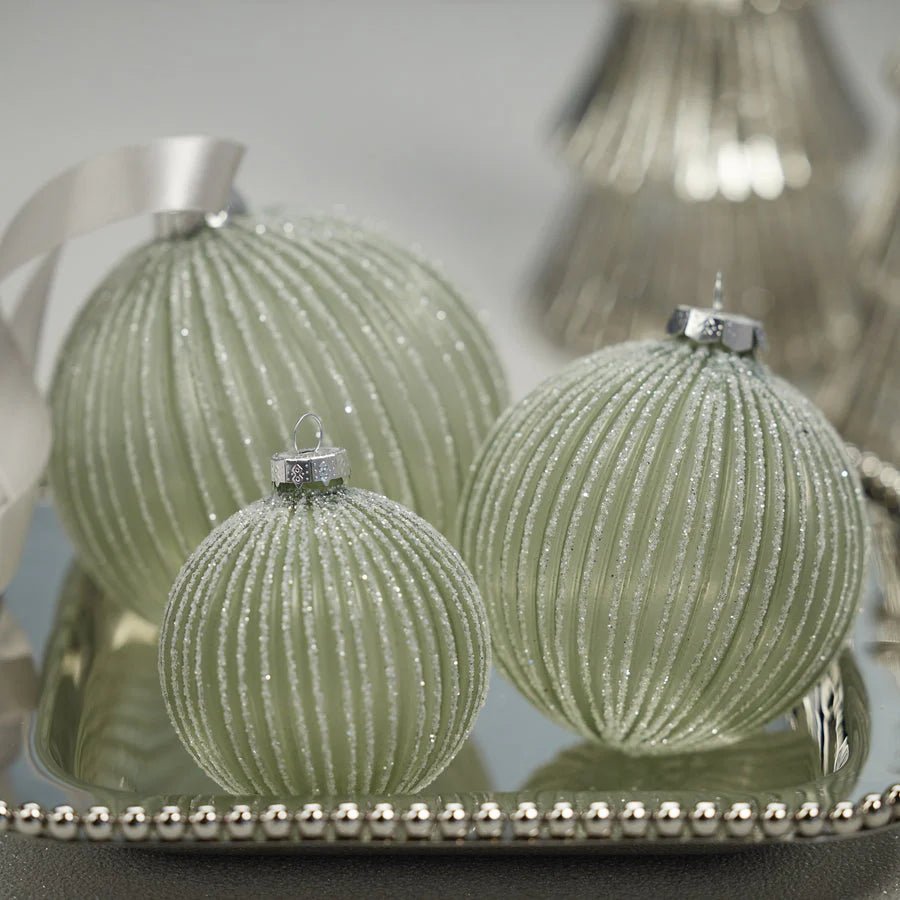 Grooved Green Glitter Glass Ornament - 4.75'' - The Collective Park City