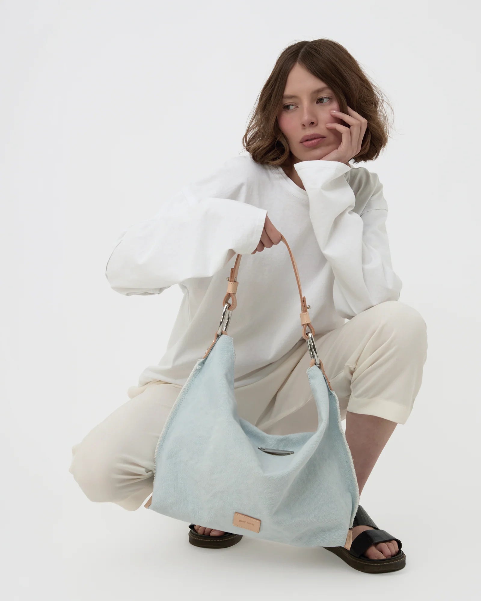 Hana Canvas Hobo Bag - Mist Vachetta - The Collective Park City