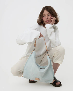Hana Canvas Hobo Bag - Mist Vachetta - The Collective Park City