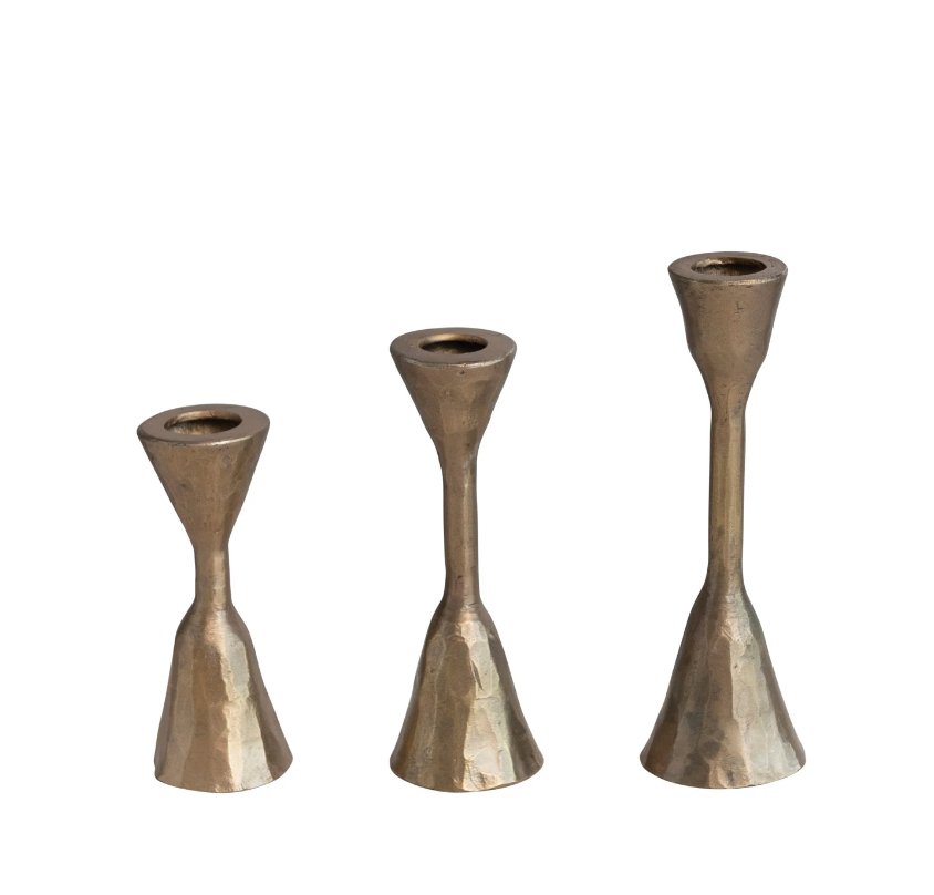 Hand - Forged Iron Taper Holders, Antique Brass Finish, Set of 3 - The Collective Park City