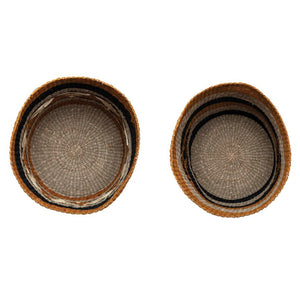 Hand - Woven Seagrass Baskets with Design, Set of 2 - The Collective Park City