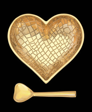 Happy Bright Gold Croco Heart with Heart Spoon - The Collective Park City