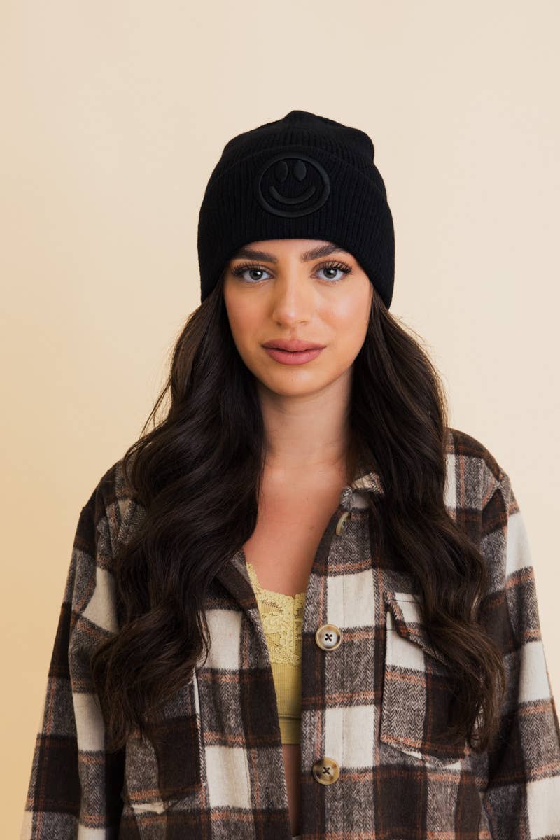 Happy Face Beanie: Black - The Collective Park City