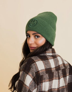 Happy Face Embroidered Knit Beanie - The Collective Park City