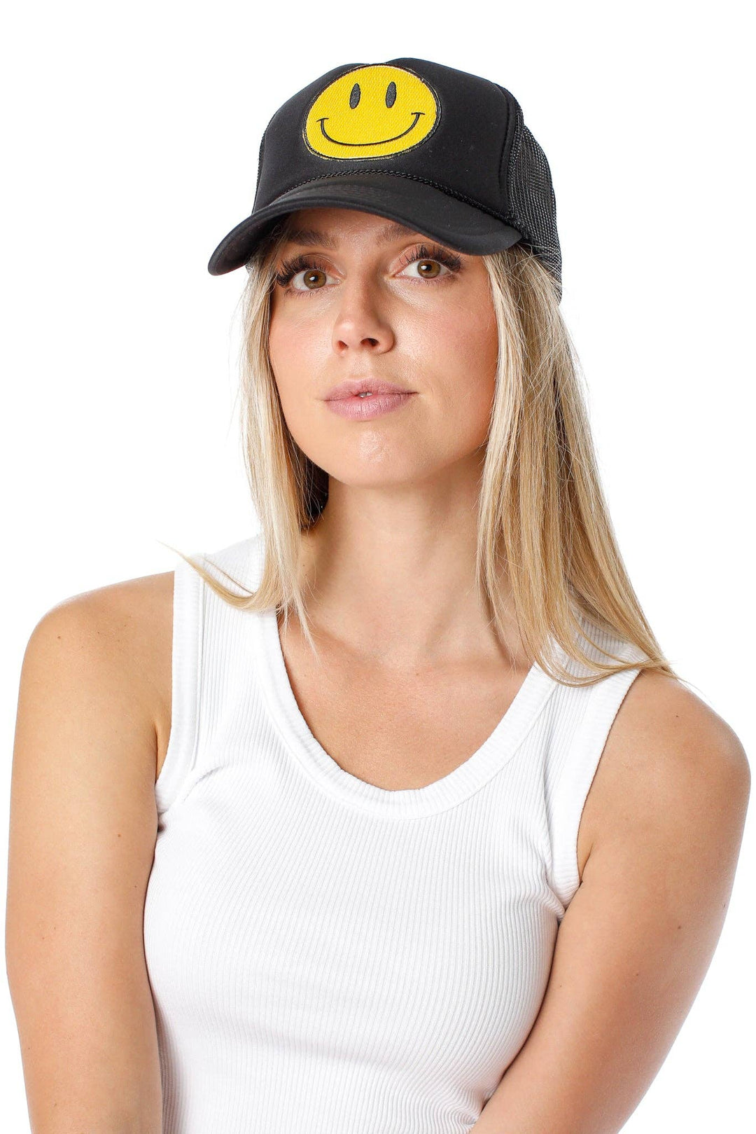 Happy Face Trucker Hat - Black - The Collective Park City