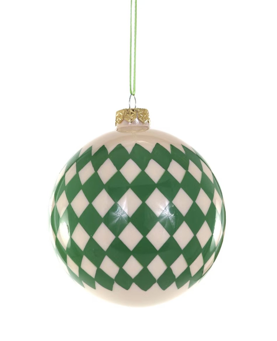Harlequin Green Bauble Ornament - Med - The Collective Park City