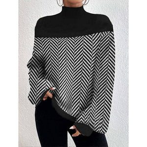 Herringbone Knit Mock Neck Pullover Top - The Collective Park City