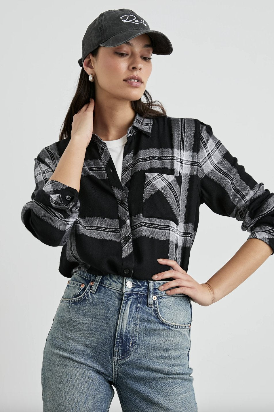 Hunter Button Down Top - Black Cinder - The Collective Park City