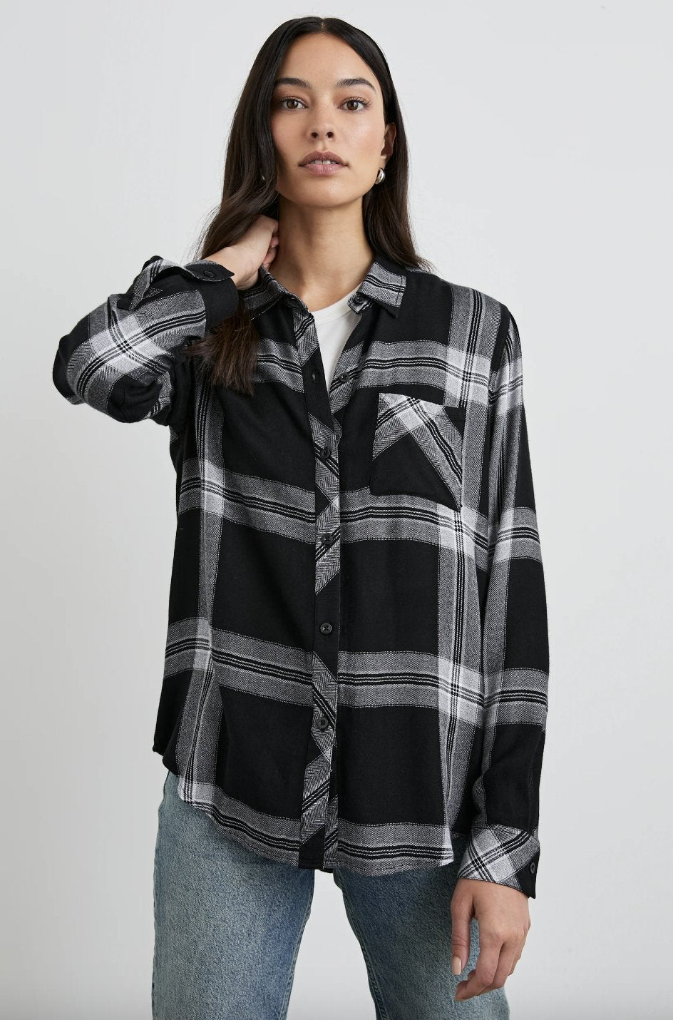 Hunter Button Down Top - Black Cinder - The Collective Park City