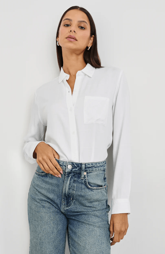 Hunter Button Down Top - Ivory Check - The Collective Park City